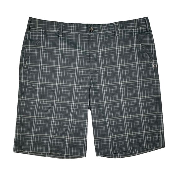 Under Armour Golf Short Mens 40 Black UA Matchplay Plaid Flat Front Performance - Picture 1 of 9